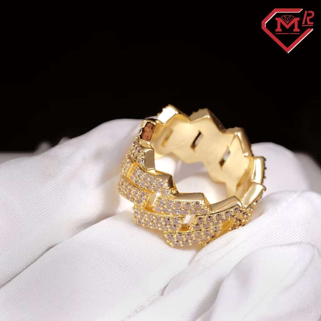 Hot Selling Mens Prong Moissanite Ring Iced Out Hip Hop 14mm 925 Sterling Silver Vvs Moissanite Cuban Ring