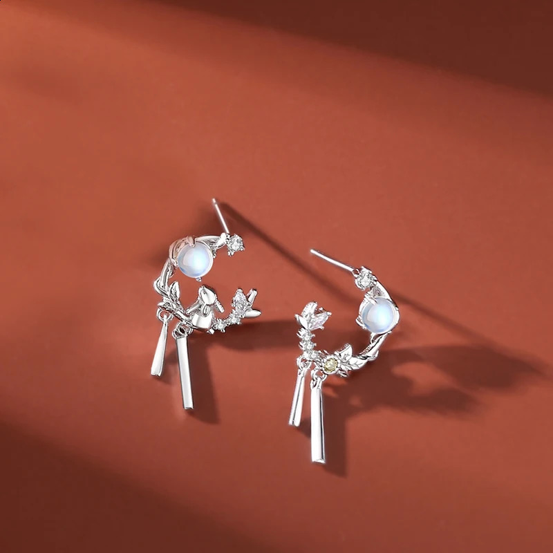 Yali Europe S925 sterling silver stud earrings CZ rabbit moon womens birthday party gift jewelry 250409