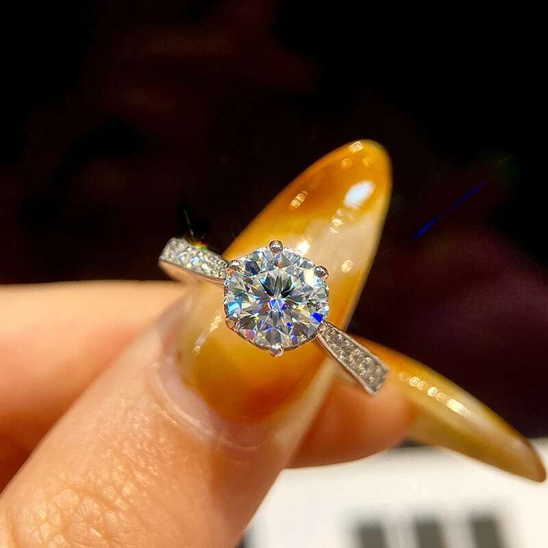 GRA 1CT White Moissanite Diamond Round Sparkling Ring for Women Wedding Real 925 Sterling Silver High Quality Luxury Jewelry
