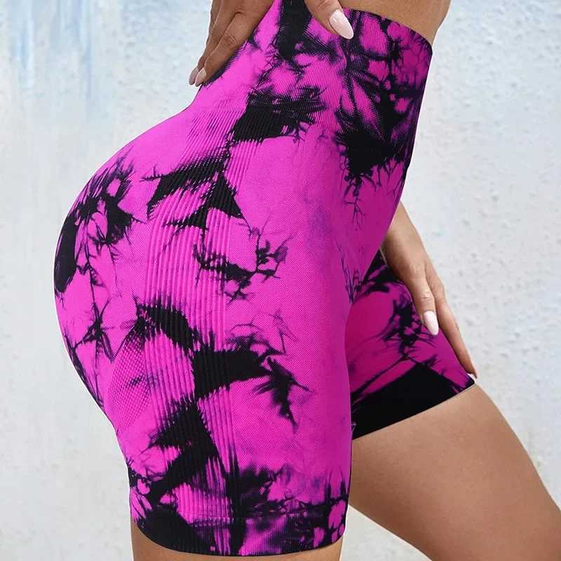 Seamless tie dye yoga shorts womens elastic black bicycle high waisted gym shorts shaping push ups fitness shorts Y250412