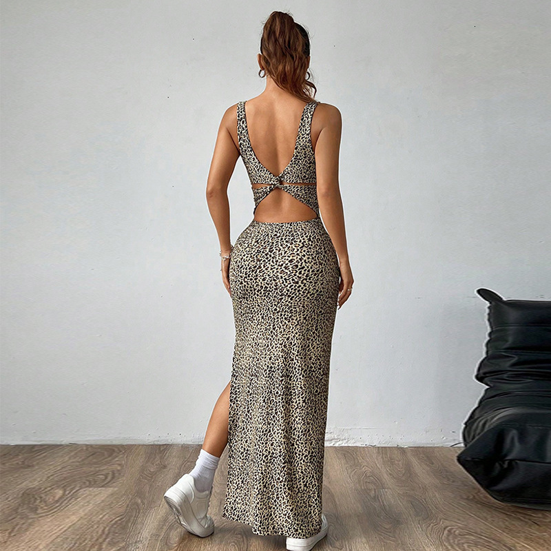 Slimming leopard print dress 2025 summer new style spicy girl suspender dress long skirt for women