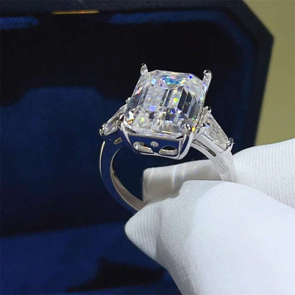 5/10CT Emerald Cut All Moissanite Engagement Ring for Women 3 Stone Sparking Diamond 925 Sterling Silver Jewelry GRA Certificate