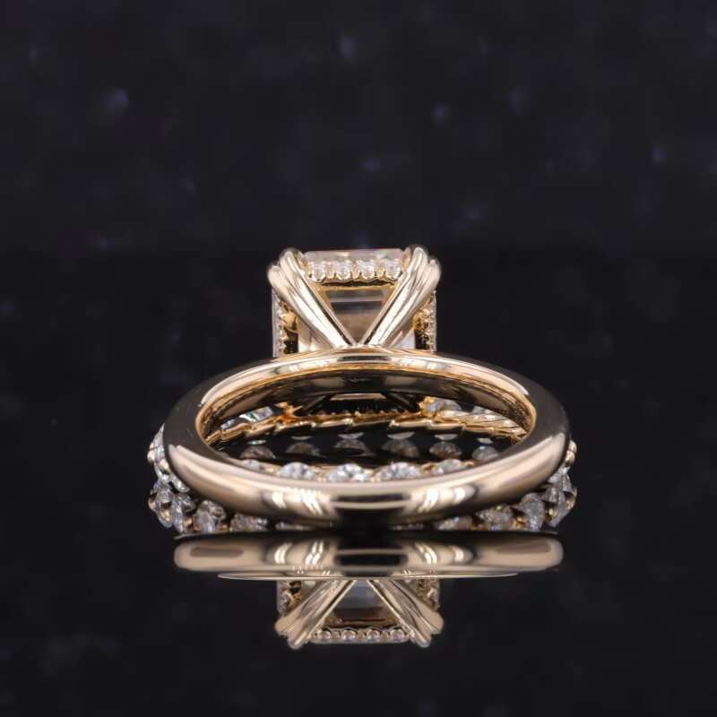 Starsgem 14k Sets of Rings Yellow Gold 2 Pieces Wedding Gold Ring Sets Asscher Cut Moissanite Rings Set Free Shipping