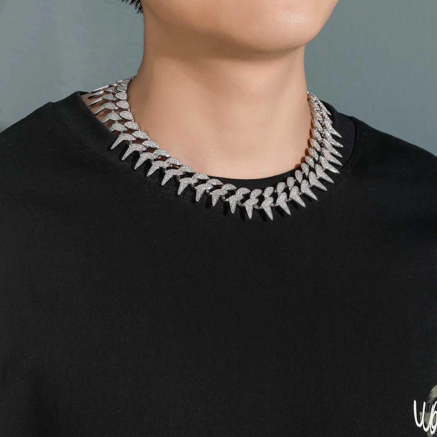 BES Fashion Hip Hop 23 MM Unique Thorn k Iced Out Zircon Gold Plated Miami Cuban Chain Necklace for Men