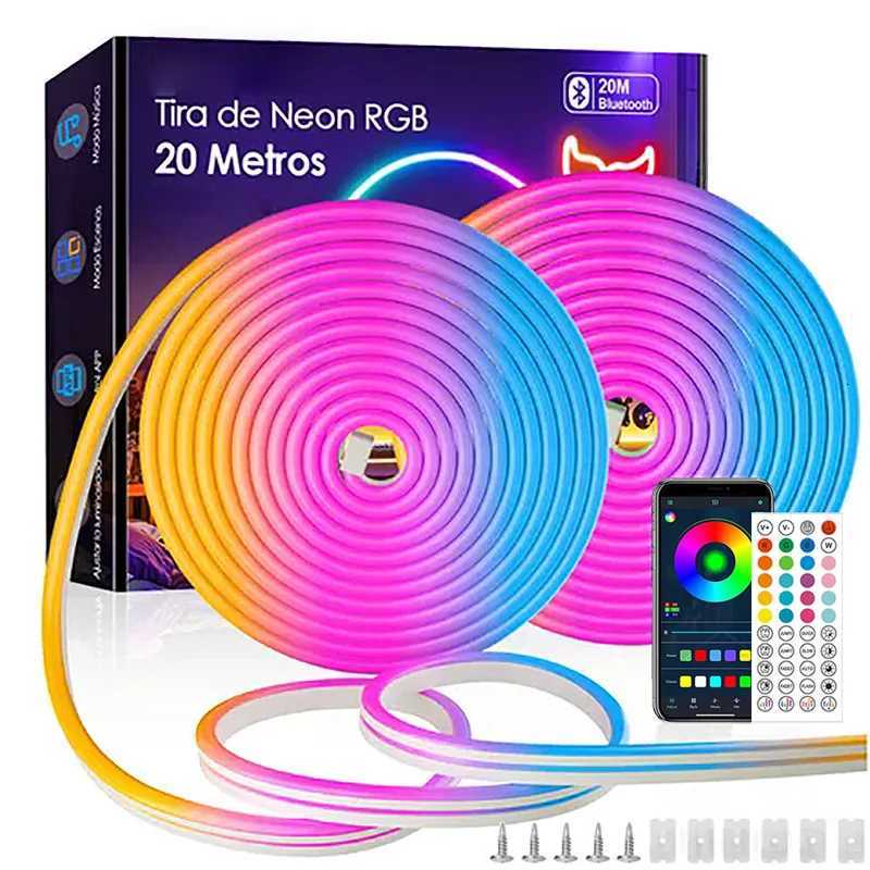 Smart RGB Neon Lights Music Sync Color Changing 24V LED Neon Rope Light Flexible DIY Design for Home Bar Christmas Decor Lights W251112