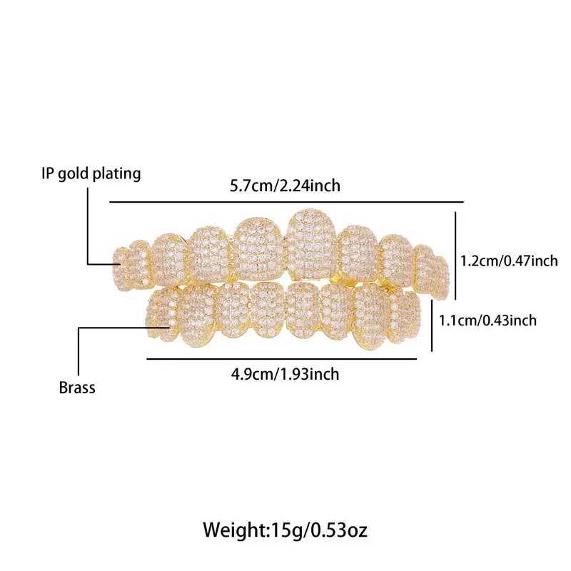 14K gold-plated diamond inlaid with ten font rapper teeth chain copper zirconia jazz rapper teeth grill accessoriesXJ250412