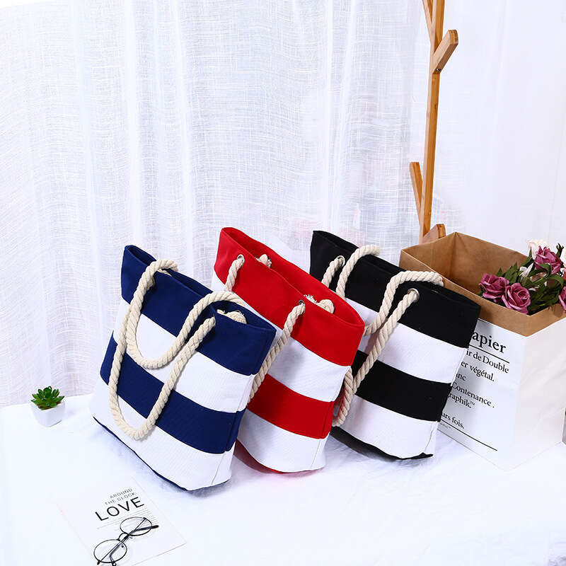 Coarse hemp rope striped patchwork for women's leisure, tourism, shopping, practical large capacity portable canvas bag