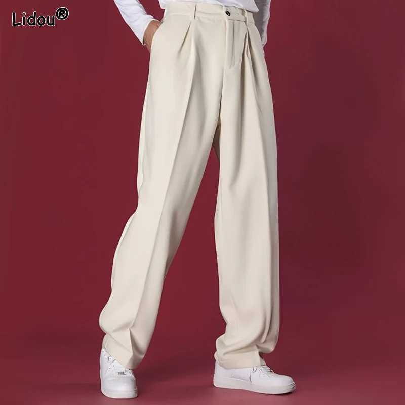Button solid color mens simple pocket spring summer thin loose pants fashionable casual straight mens clothingXJ250412