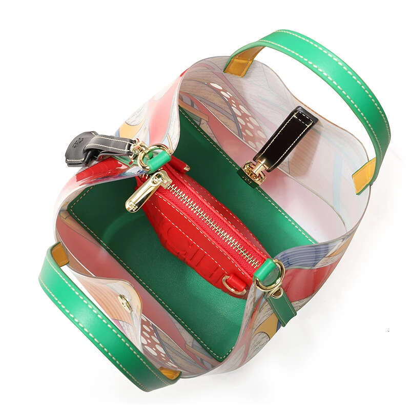 CHHC New Handbag Large Capacity Women's TPU Bucket English Printing Creative Color Contrast Design Bag