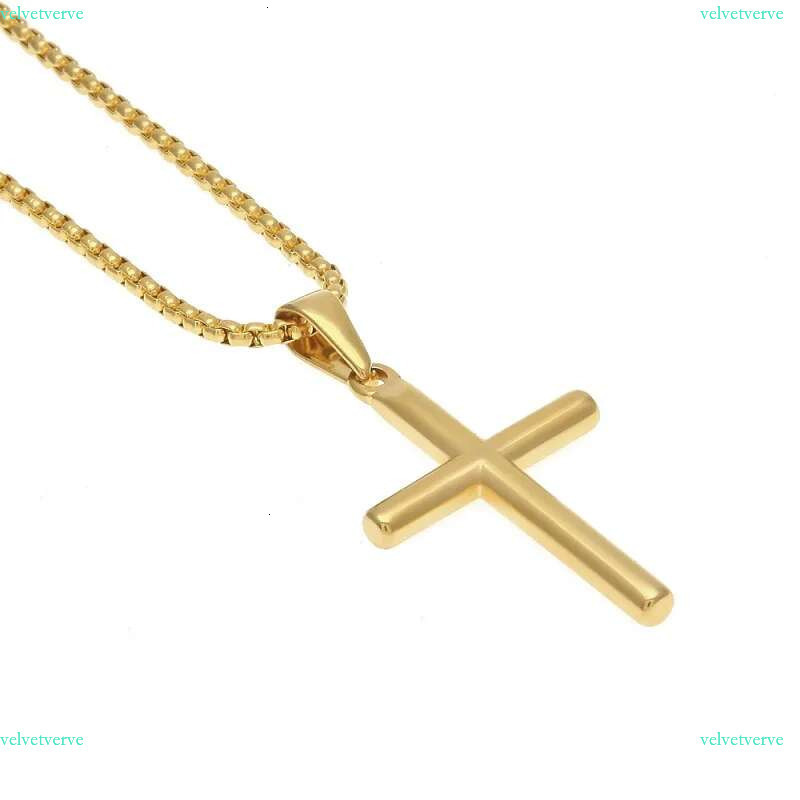 Mens Stainless Steel Cross Pendant Necklace with 60cm Cuban k or Gold Plated Box Chain New Fashion Hip Hop Necklaces Jewelry