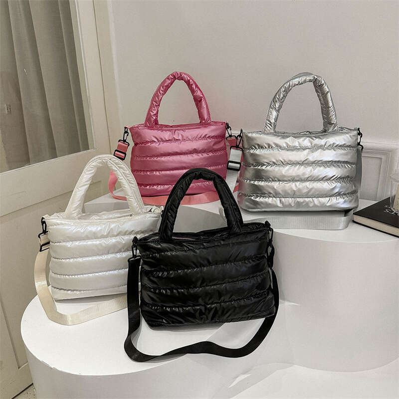 Cotton clothing for autumn winter, embroidered thread space cotton single shoulder handbag, fashionable and casual glossy crossbody bag