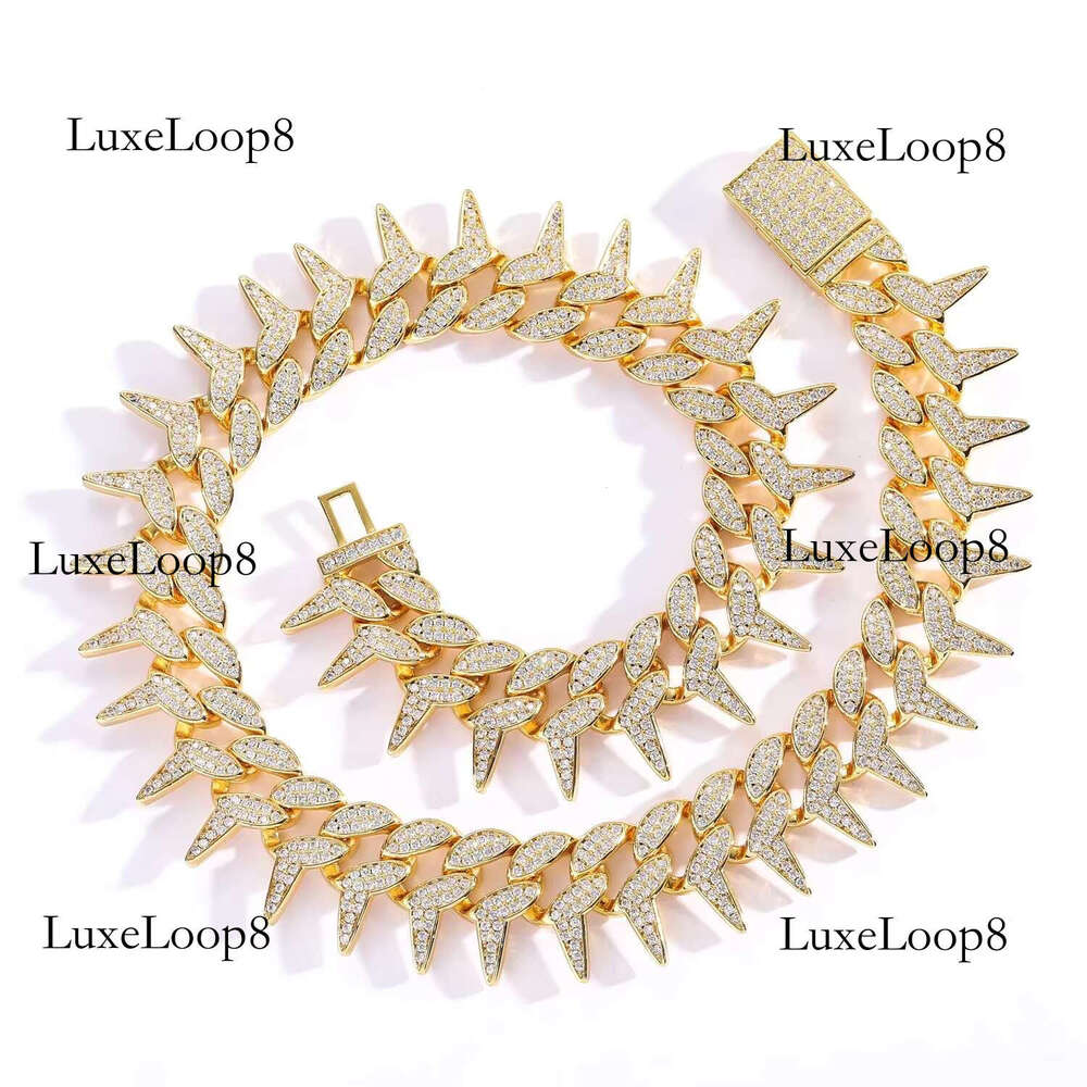 BES Fashion Hip Hop 23 MM Unique Thorn k Iced Out Zircon Gold Plated Miami Cuban Chain Necklace for Men