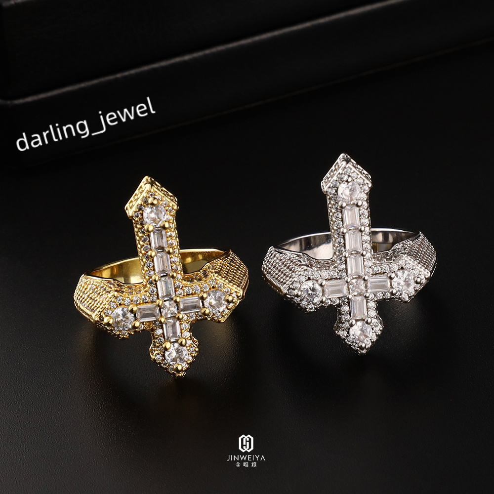 Mens Hip Hop Moissanite Cross Ring 925 Sterling Silver VVS Iced Out for Engagement Party Certified Gra Baguette