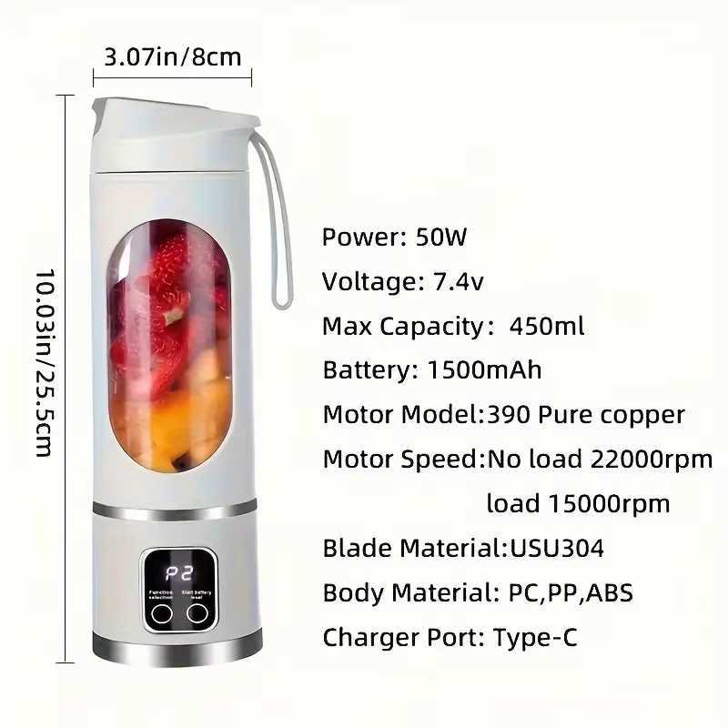 10 Blades Portable Fruit Juicer 450ml Capacity 3 Gears USB Rechargeable Blender Ice Crusher for Shakes and Smoothies Juicer Cup C251113