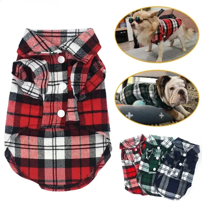 Dog Shirts British Style Plaid Pet Dog Clothes for Small Dogs Cotton Puppy Cat Clothing French Bulldog Vest Chihuahua Summer 250407
