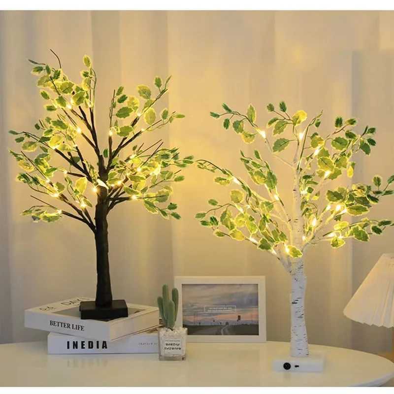 1PC Led Tree Light Indoor Simulation Green Leaves White Birch Tree Home Decoration Lights Christmas Party Popular Luminous Tree M251113