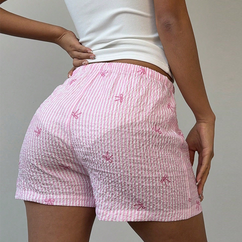 Sexy pink shorts 2025 summer vacation style beach pants polyester wide leg hot pants for women