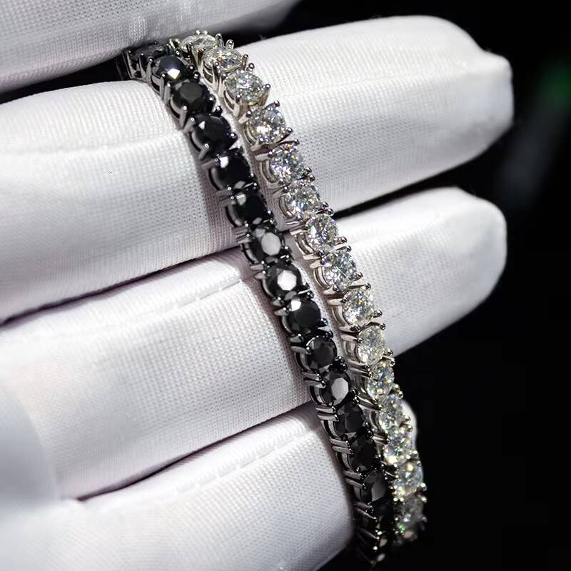 Hip Hop Jewelry Sterling Silver S925 Black Gold Plated 3MM Men Moissanite Tennis Bracelet