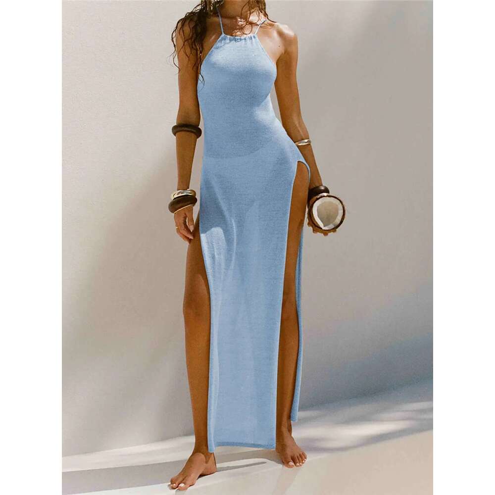 New Sexy 12 Colors High Slit Crochet Knitted Tunic Cover Up Cover-Ups Dress Beach Wear Beachwear Female Women K5316