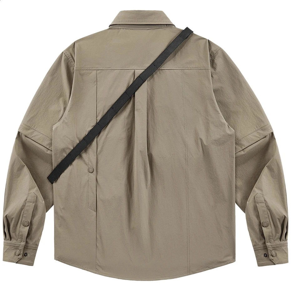 Black cargo shirt mens spring and autumn long sleeved shirt with multiple pockets Techwear shirt pocket n tactical clothing mens 250411
