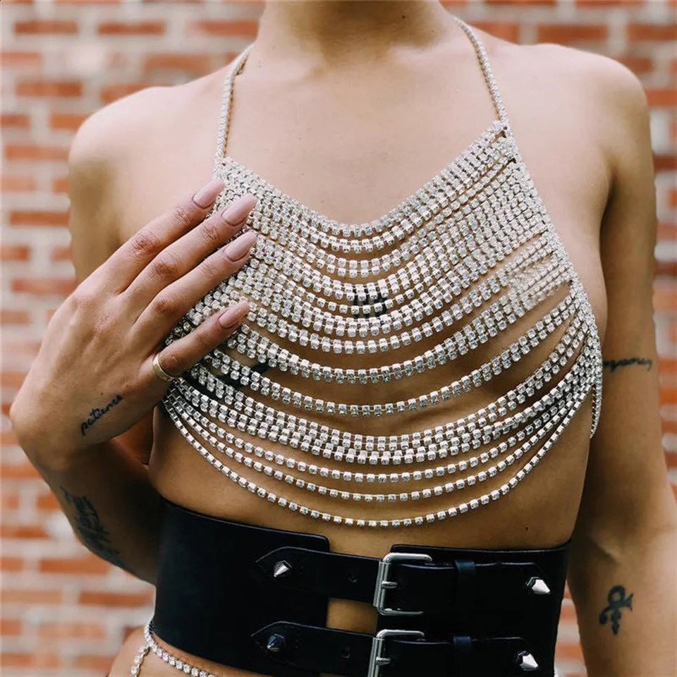 Sexy and sparkling tassel rhinestones are used for chest chains jewelry fashion nightclubs parties crystal bras chains and jewelry accessories 250408