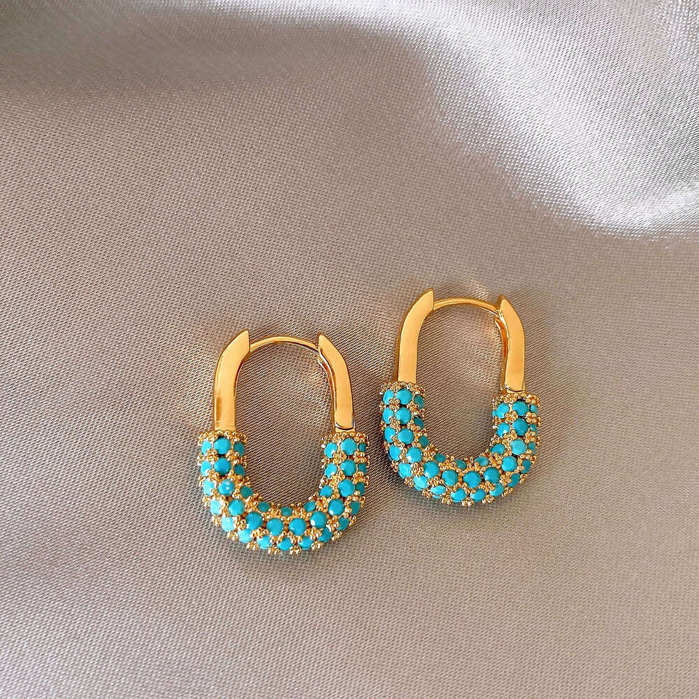 Autumn Winter New Green Stone U-shaped Lock for Women Retro Exquisite Light Luxury High-end Earrings Niche Design Sense Ear Jewelry