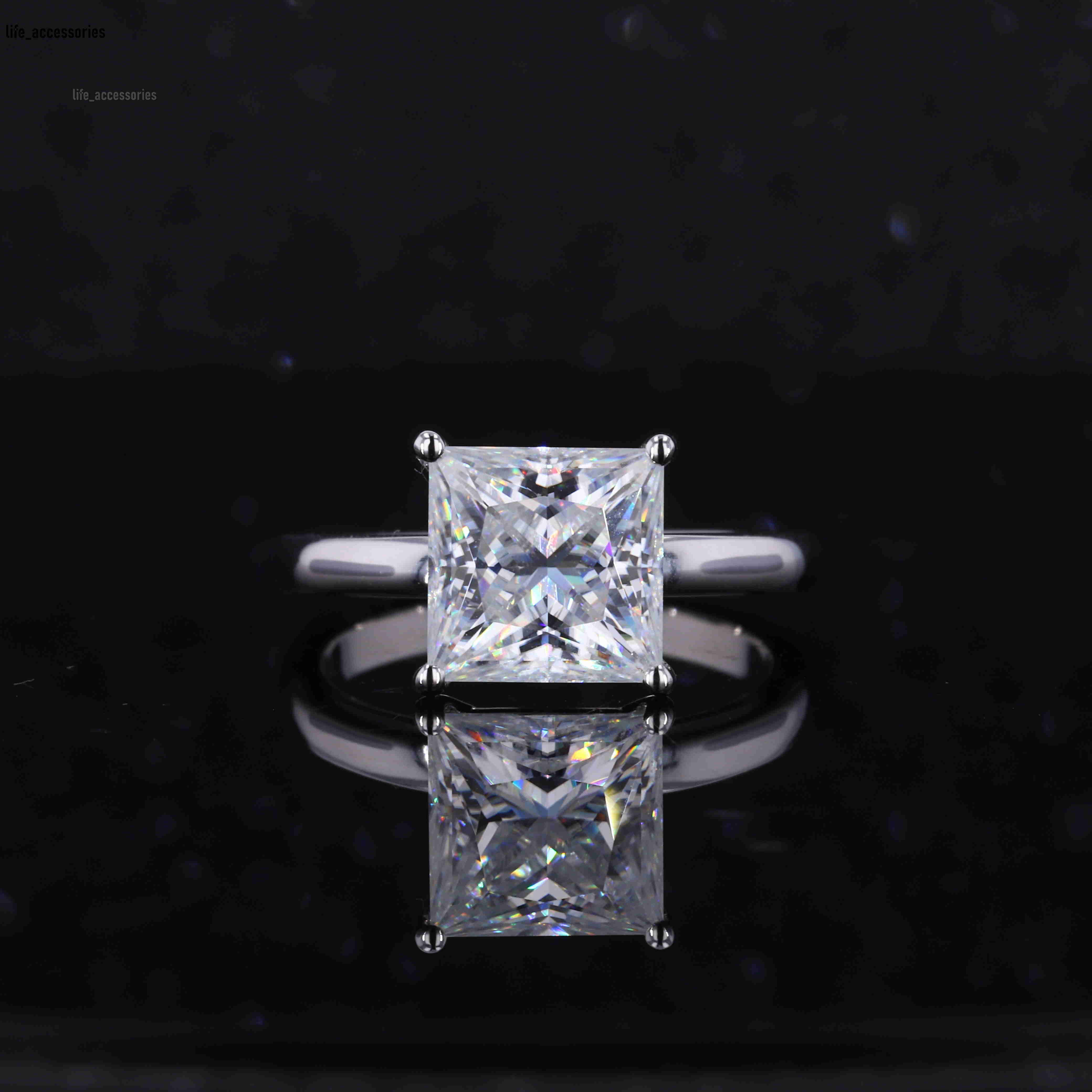 Starsgem Custom Made Ring Princess Cut Moissanite 8x8mm 14k Solid White Gold Solitarie Ring
