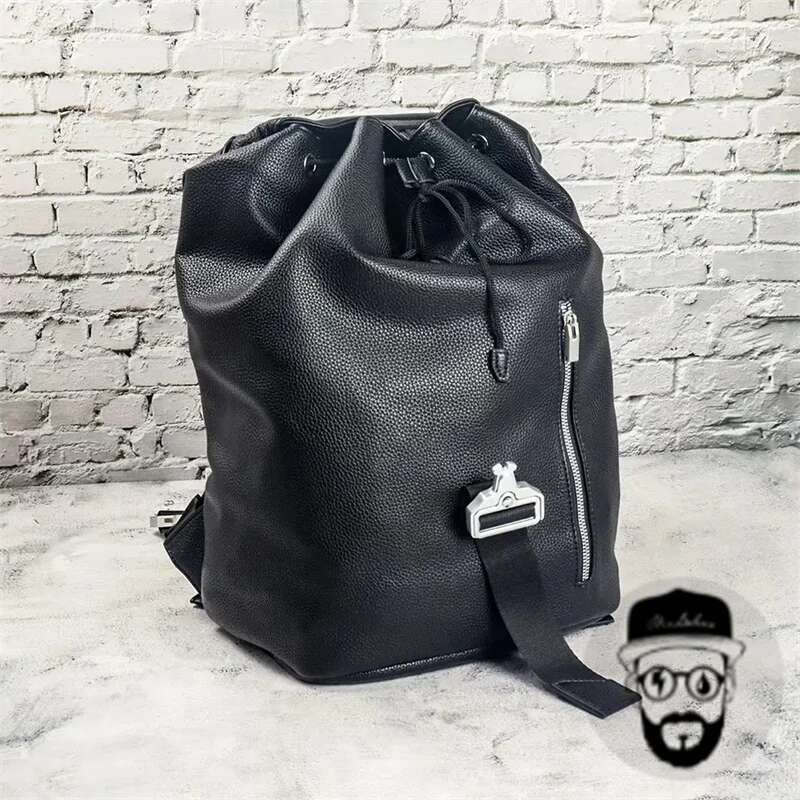 Black Metal Bucket Leather With Large Capacity And Simple Design ALYX Backpack