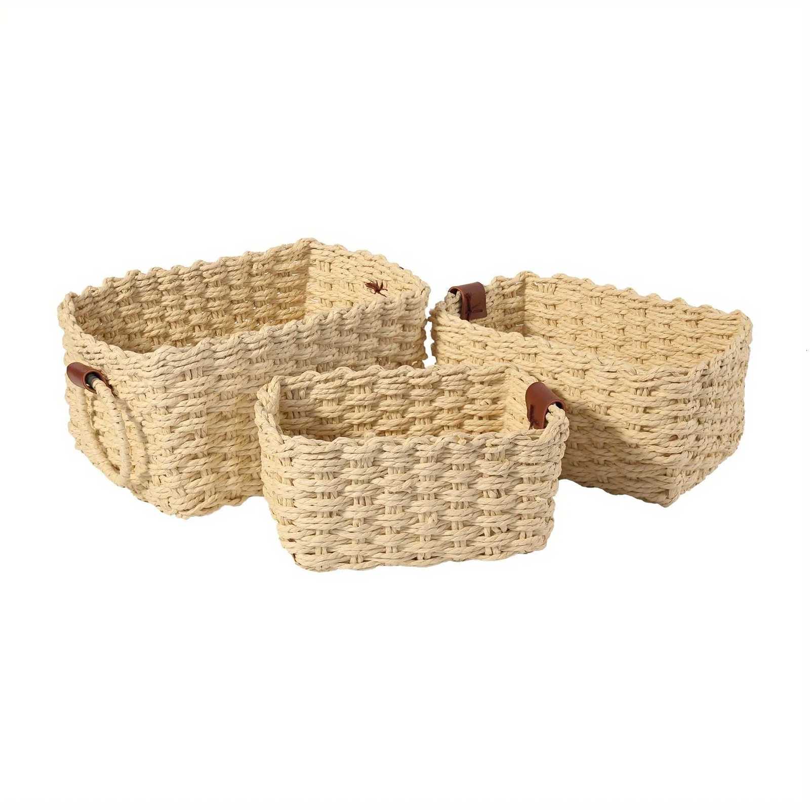 3pcs woven storage basket hand-woven storage basket storage rack for toys clothes books gifts etc Shelf Baskets Y251112