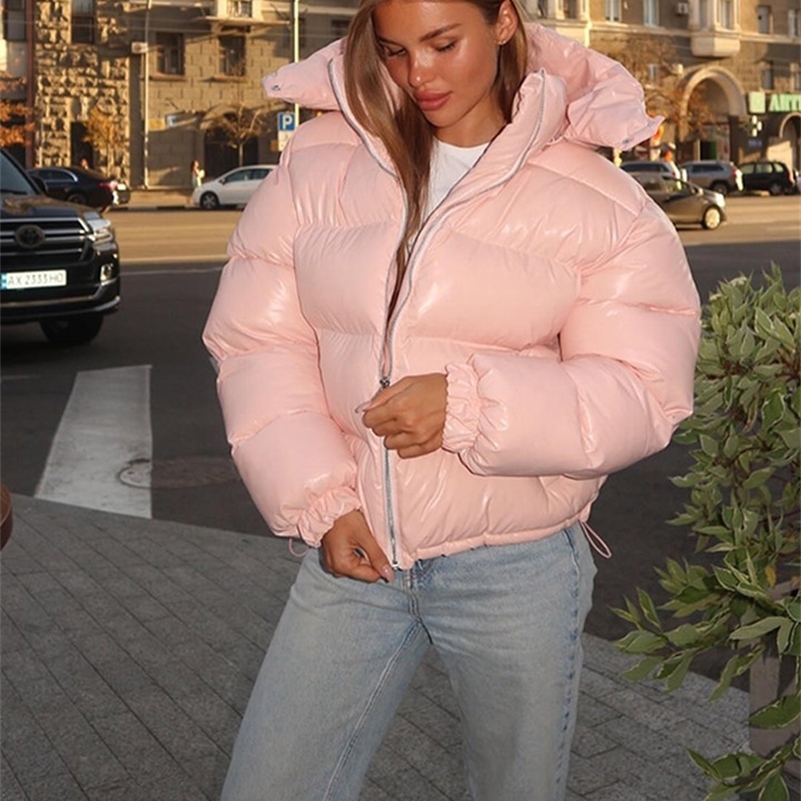 Casual Womens Puffy Winter Jackets With Hood Stand Collar Zipper Long Sleeve Warm Coat 2025 Autumn Lady Street Chic Down Jacket 251112