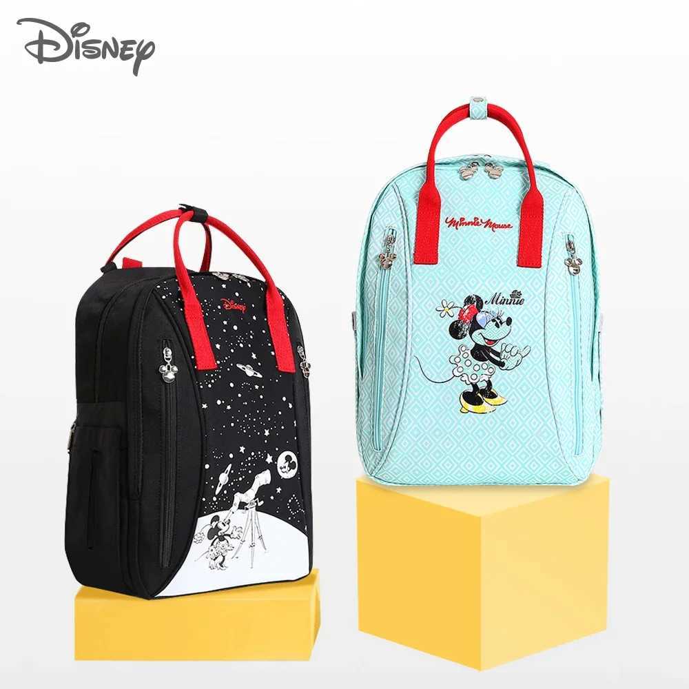 Disney New Disney Minnie Mouse Diaper Bag Backpack Mom Baby Cart Bag Large Capacity Baby Diaper Changing OrganizerXJ250412