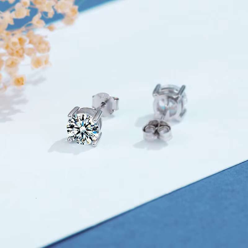 Hot Selling Drop Shipping 925 Sterling Silver 2 Carat Moissanite Diamond White Gold Stud Earrings with GRA Certificate