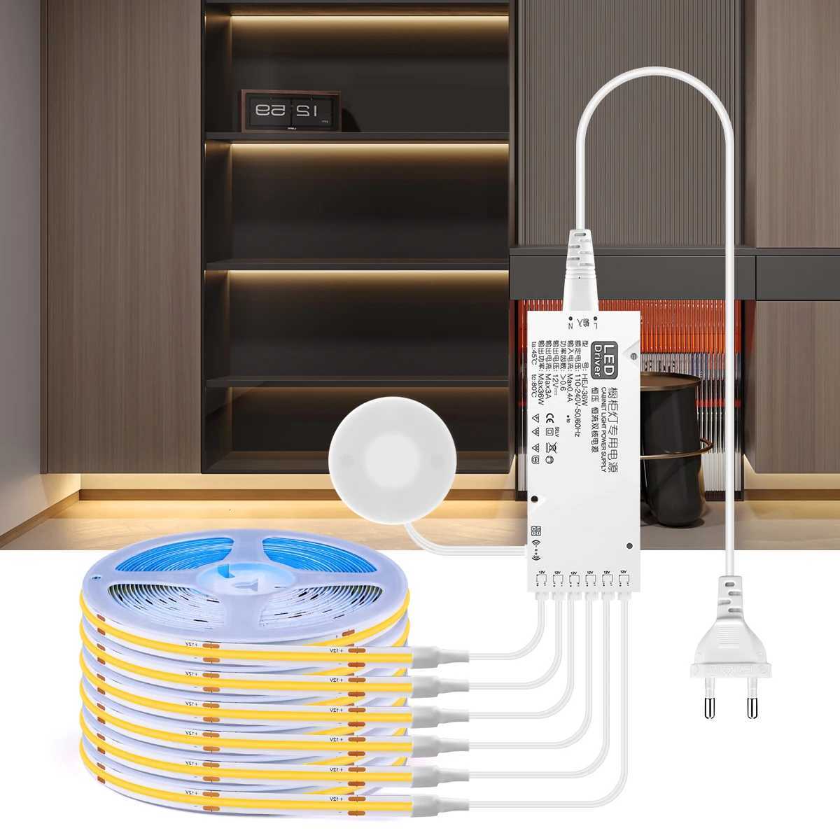 1-6pcs COB LED Strip Light Under Cabinet Collection Display Touch Dimmer Bookcase Wardrobe Motion Sensor Penet Wood Closet Lamp W251112