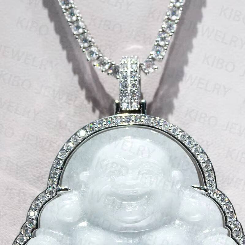 High Quality Jade Buddha Gold Moissnaite Diamond Hip Hop Buddha Pendant Necklace