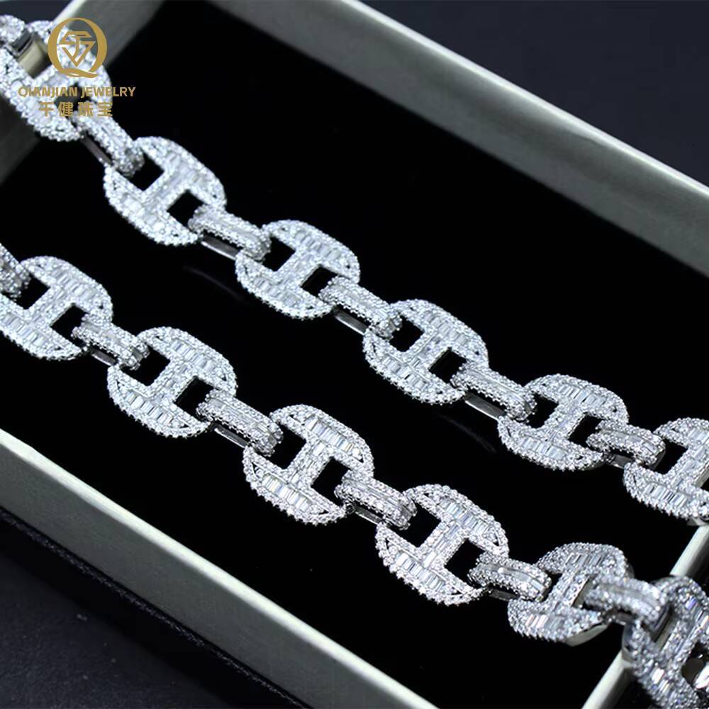 Custom 75 Inches 14MM Cuban Bracelet 925 Silver Moissanite Diamond Cuban Bracelets Bangles for Party Anniversary