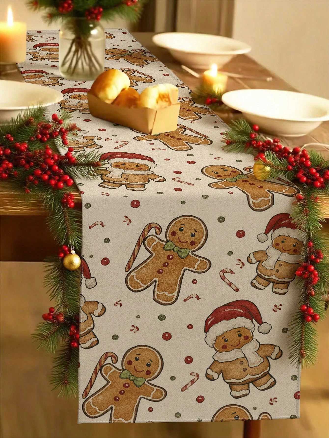 Christmas 1 Gingerbread Man Christmas Table Runner Festive Cookie Print for Holiday Dining Table Decor Cute Cheerful for Christmas Parties Y251113