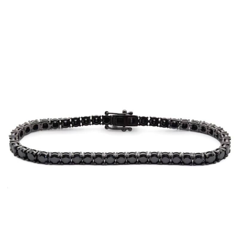 Iced Out Jewelry for Man 925 Sterling Silver Black Moissanite Diamond Tennis Bracelet