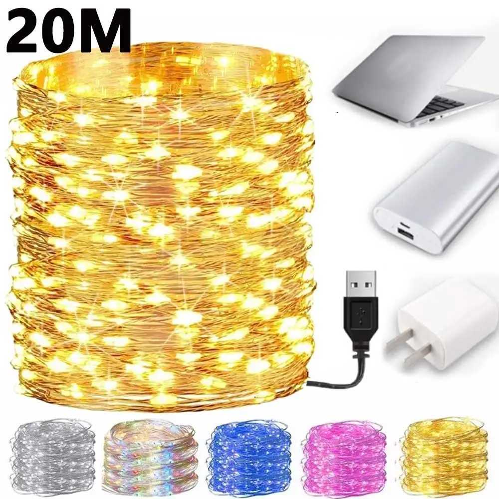 USB LED String Lights Copper Silver Wire Garland Light 5/10/20M Waterproof Fairy Lights For Christmas Wedding Party Decoration W251112