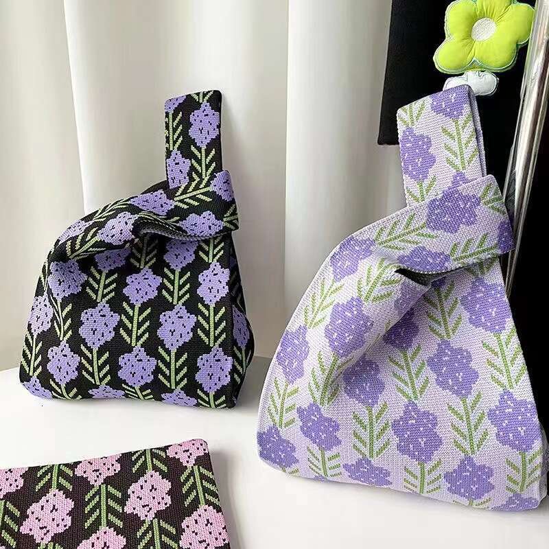 designer bag Knitted hand-held women's woven large capacity handbag, small square tote bag, Korean version lunch box bag