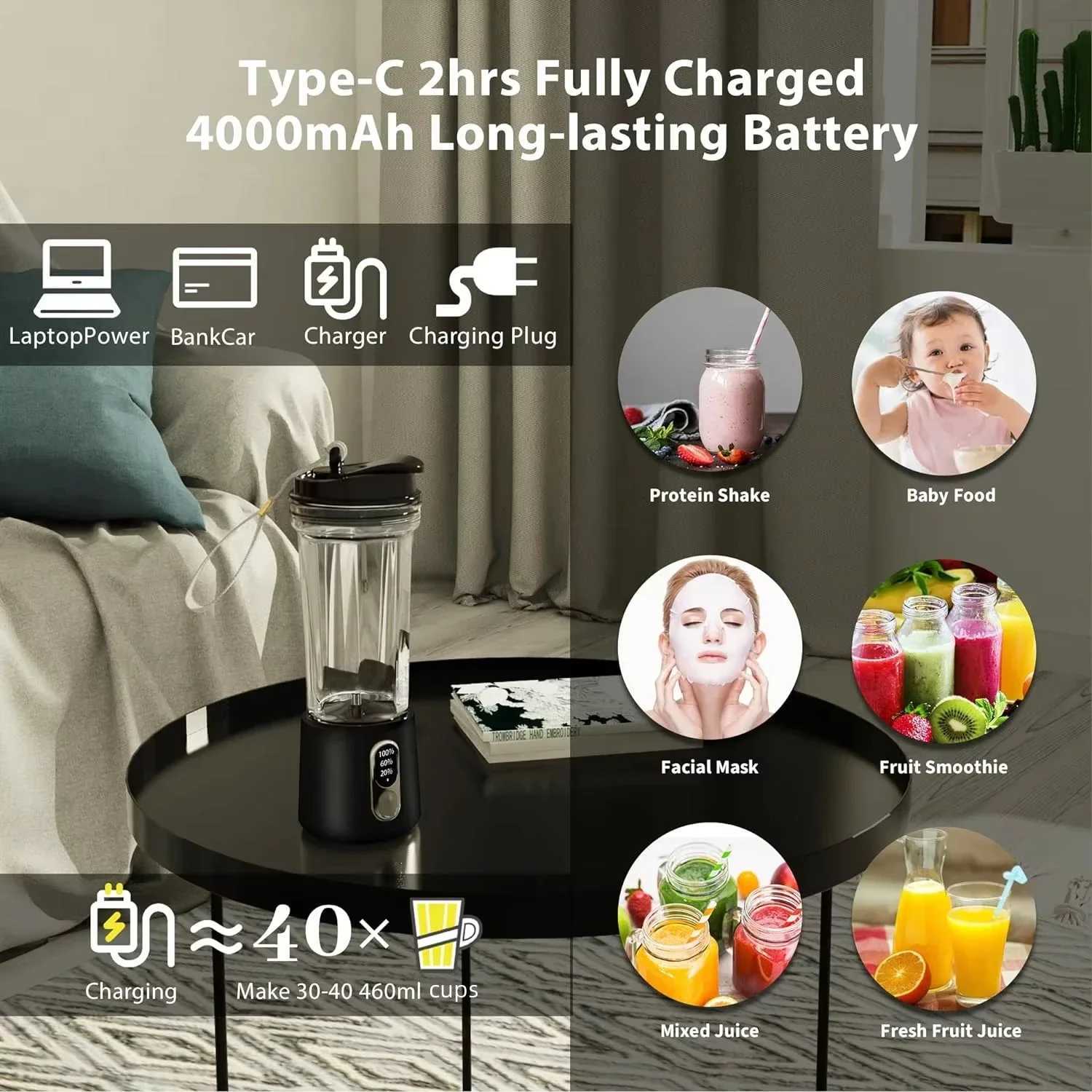 4000mAh Portable Juicer Dual Purpose Juice Cup 180W USB Outdoor Fresh Fruit Blender 4 Blade Smoothie Juice Cup Blender C251113