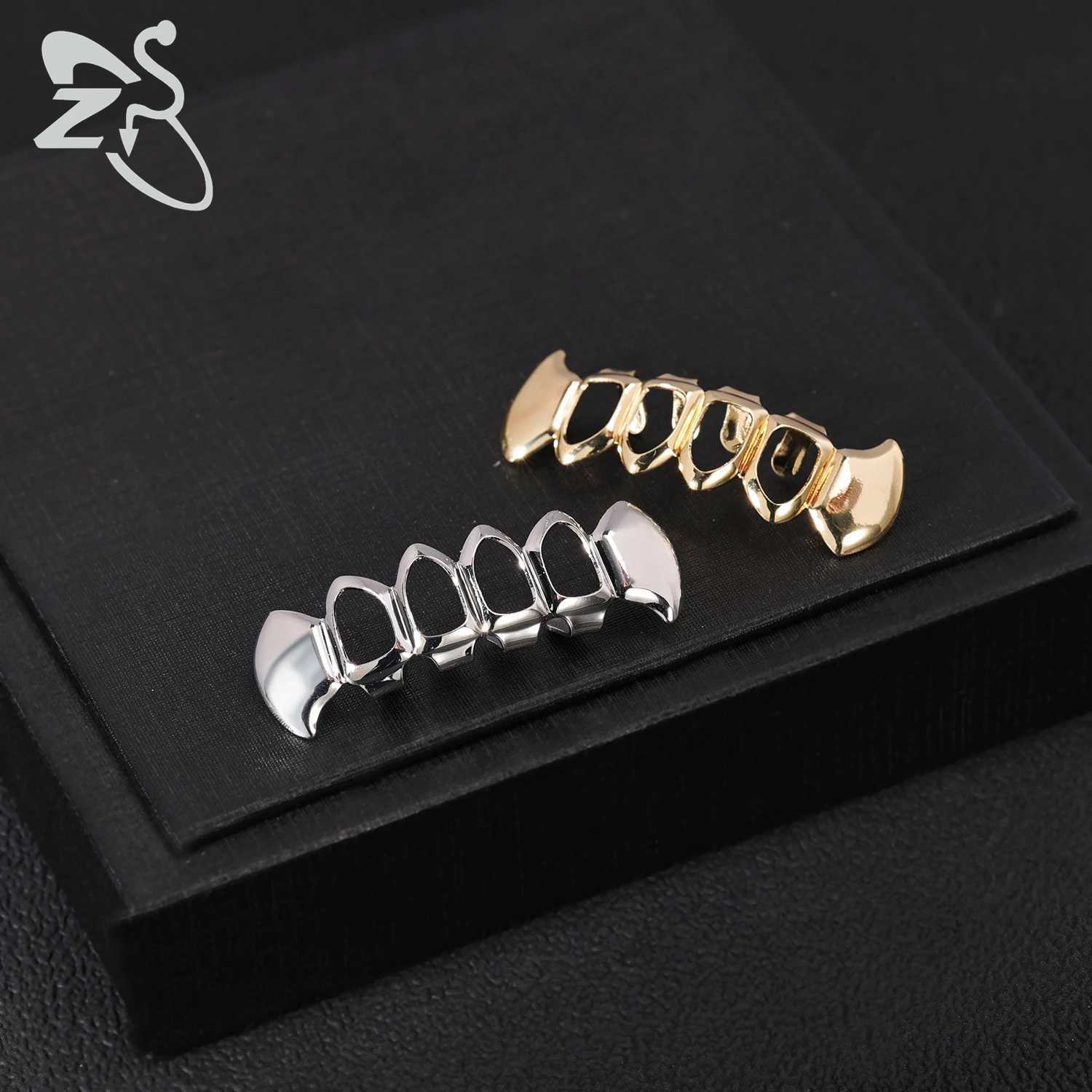ZS 1 PC/1 set hip-hop silver gold-plated Grillz teeth gloss CZ crystal cross gap Grillz rose star shaped upper and lower tooth capsXJ250412