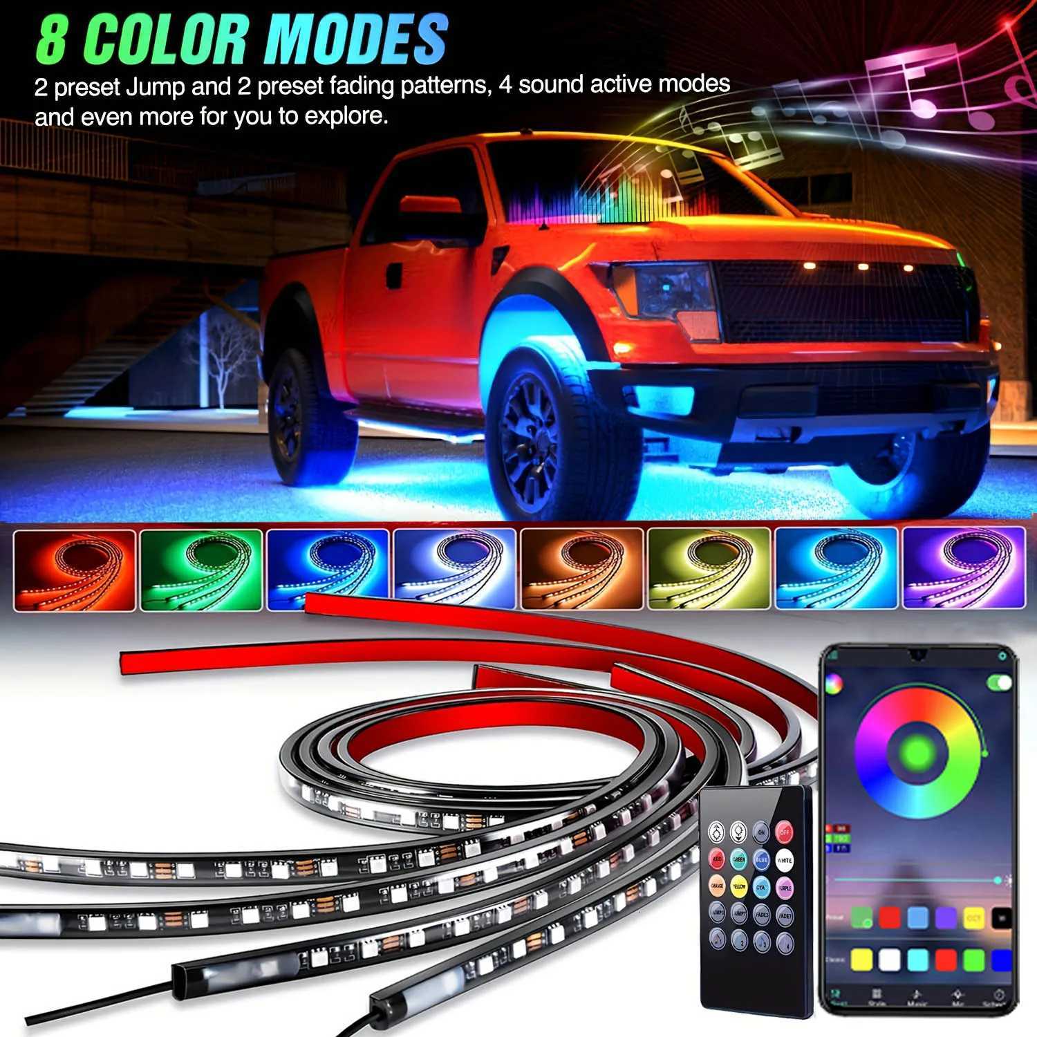 LED Car Bottom Strip Lights RGB Flexible Waterproof Strip Underbody Light For Remote/APP Control Exterior Underbody Decorative W251112
