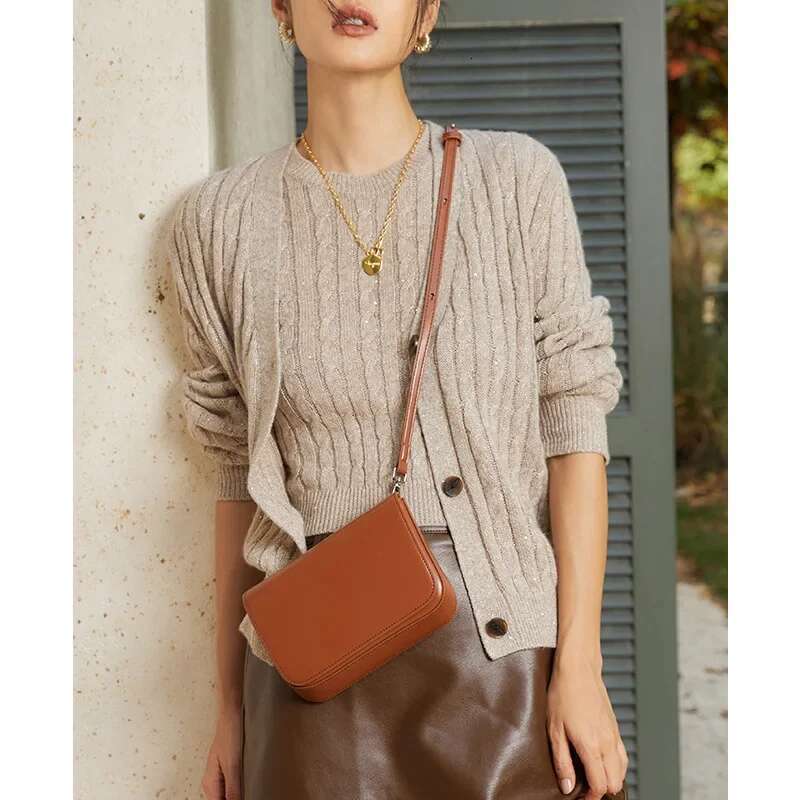 Genuine Leather Women Small Square Retro Handbags High Quality Ladies Phone Bag Solid Color Shoulder Messenger Bags