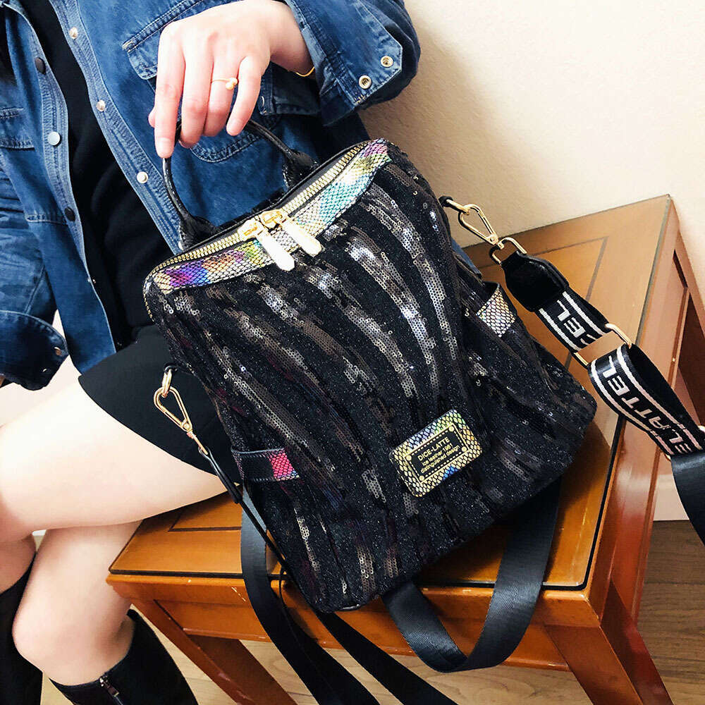 Backpack genuine leather new trend versatile with large capacity travel sequin backpack for women