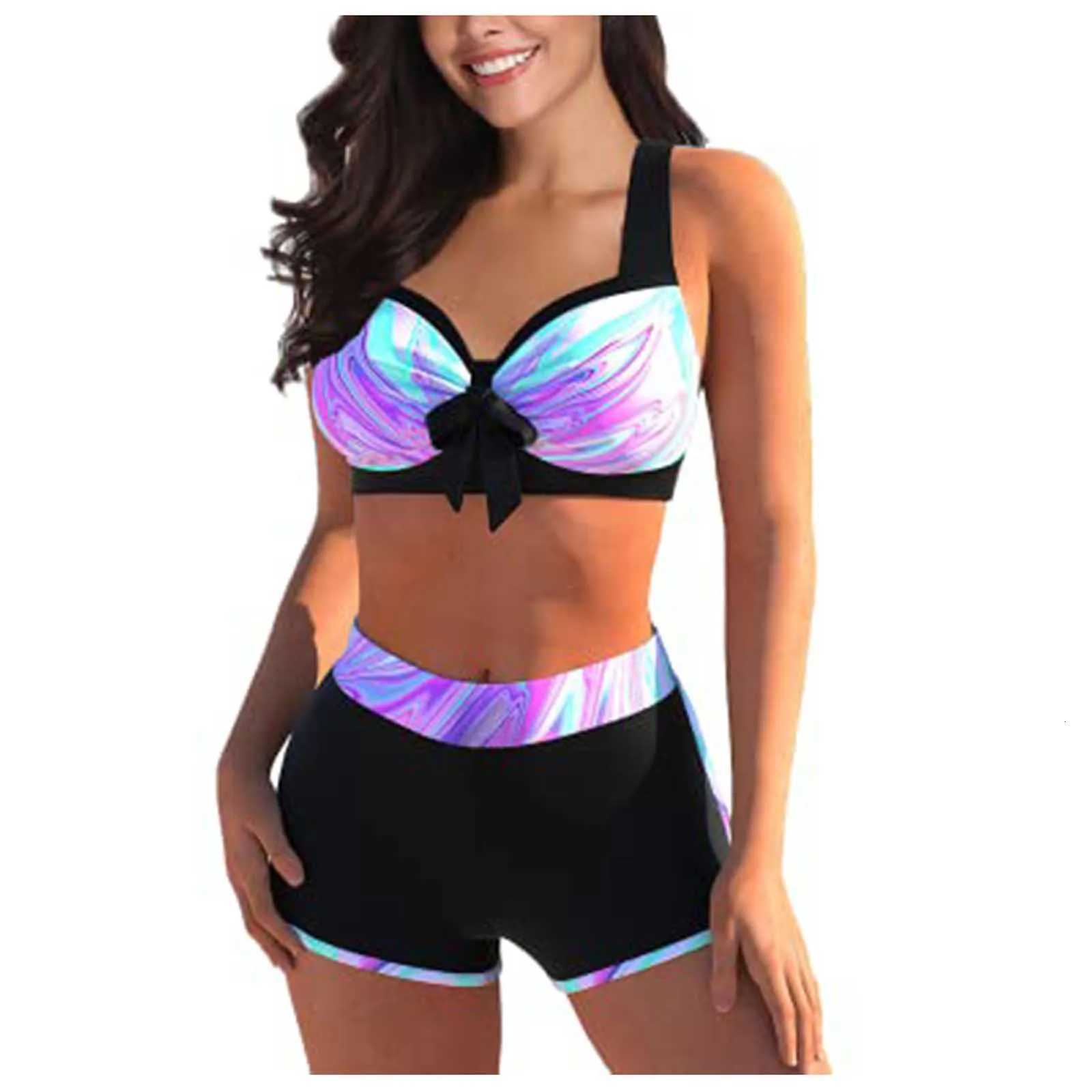 Two Piece Sexy Ladies Split High Waist Printed Bikini Female Fashion Vintage Swimwear With Bra Pads And No Steel Bra SwimsuitW251113