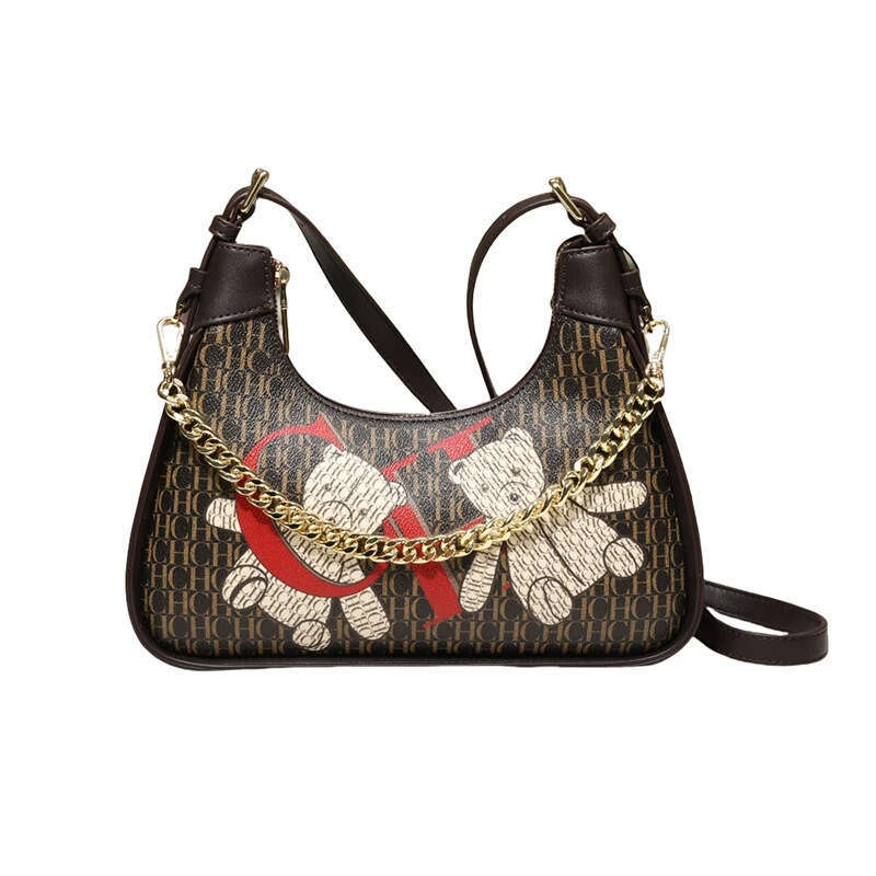 CHHC Simple Women's Shoulder Cute Animal Print Design Large Capacity Handbag Commuter Chain Bent Moon Bag