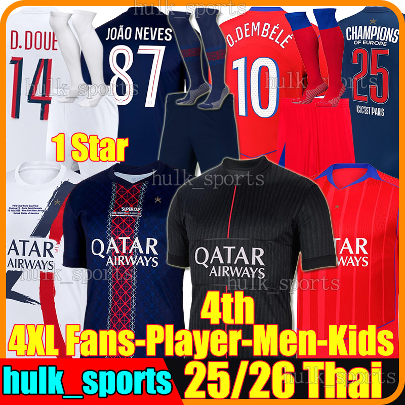 4XL 2025/26 O.DEMBELE 4th soccer jerseys BARCOLA G.RAMOS JOAO NEVES D.DOUE KVARATSKHELIA VITINHA FABIAN CHEVALIER Maillots de football shirt Men Kids Kits socks sets