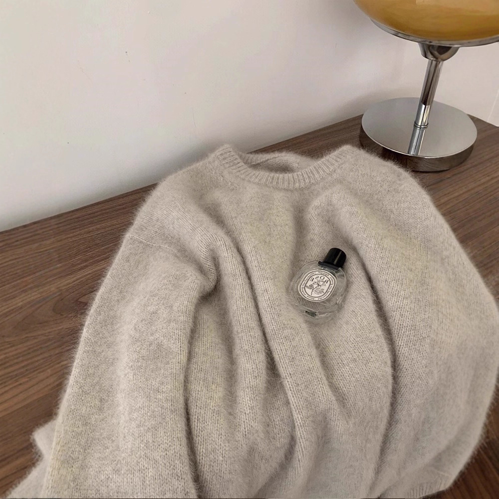 Casual White O-neck Cashmere Womens Sweater Elegant Solid Loose Knitted Jumper Womens Autumn Classic Daily Pulling 241205