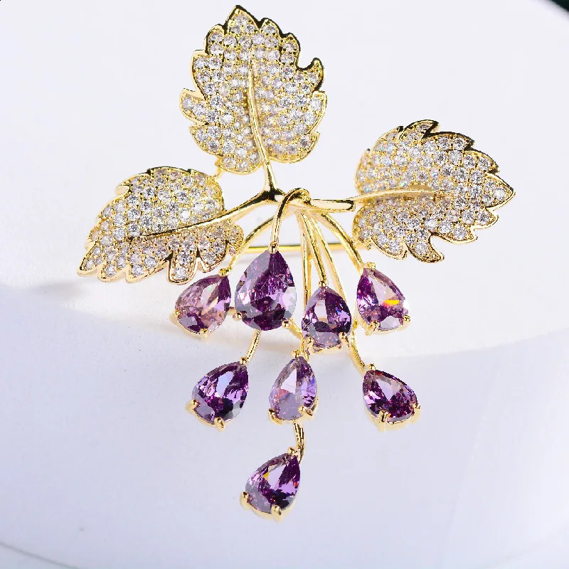fashion grape copper inlaid cubic zirconia brooch creative clothing accessories Years gift 250409
