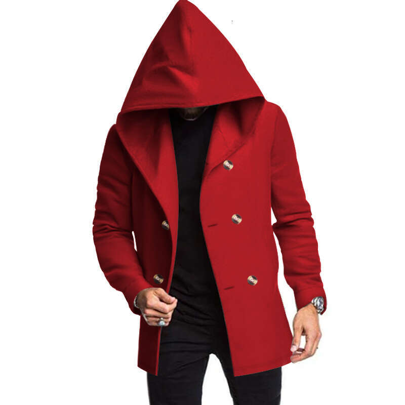 2025 Cross-Border Foreign Trade Amazon New Product European and American Men's Mid-Length Slim Fit Trench Coat Hooded Casual Solid Color Jacket
